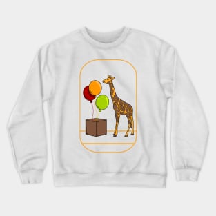 Funny giraffe with rising balloons out of a box Crewneck Sweatshirt